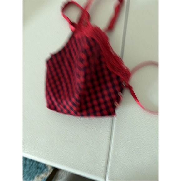 Fredricks of Hollywood Bra Red Gingham 40DD Lace up Black Front Bra Padded - Picture 8 of 10
